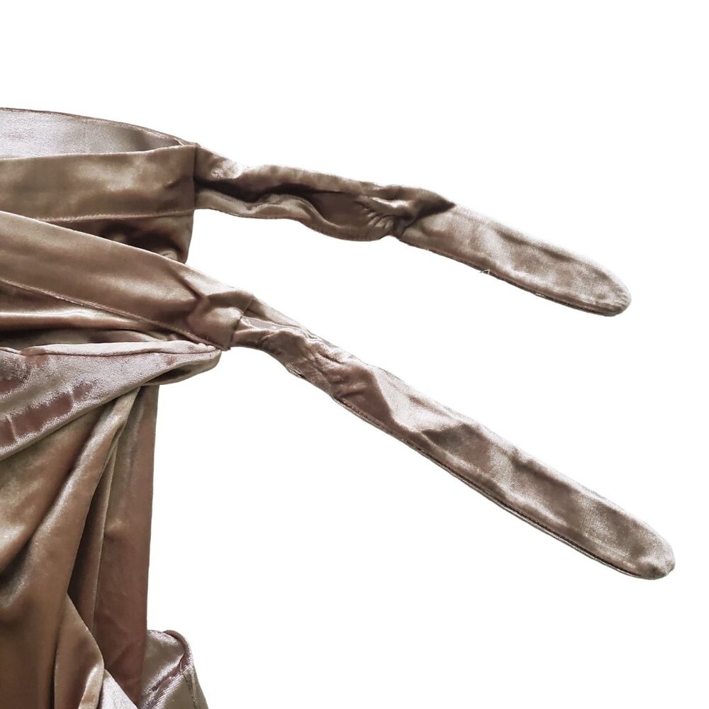 Bb Dakota womens Mini Skirt Size Small Velvet wrap Pale Gold Color Ruffle New - Picture 12 of 16